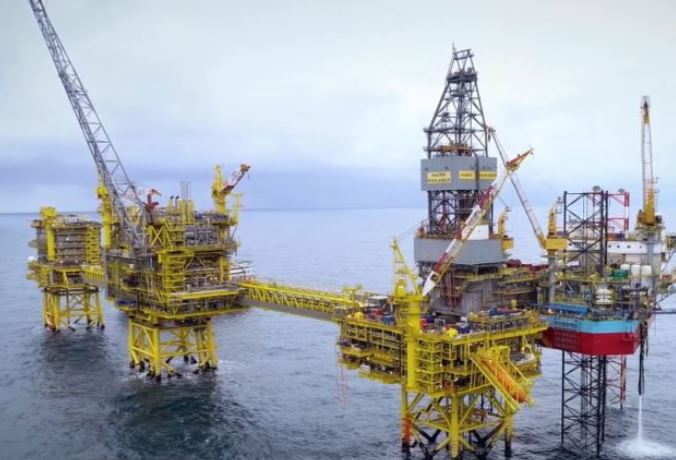The footage shows the construction and installation of the huge North Sea project