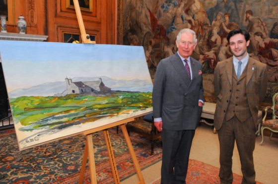 The Duke of Rothesay accepts tapestry from Edinburgh weaver Ben Hymers.