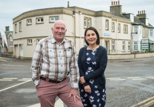 Eddie Coutts, Chair of Management Board, Citizens Advice Bureau with Mary Riley Manager of Citizens Advice Bureau-Moray.