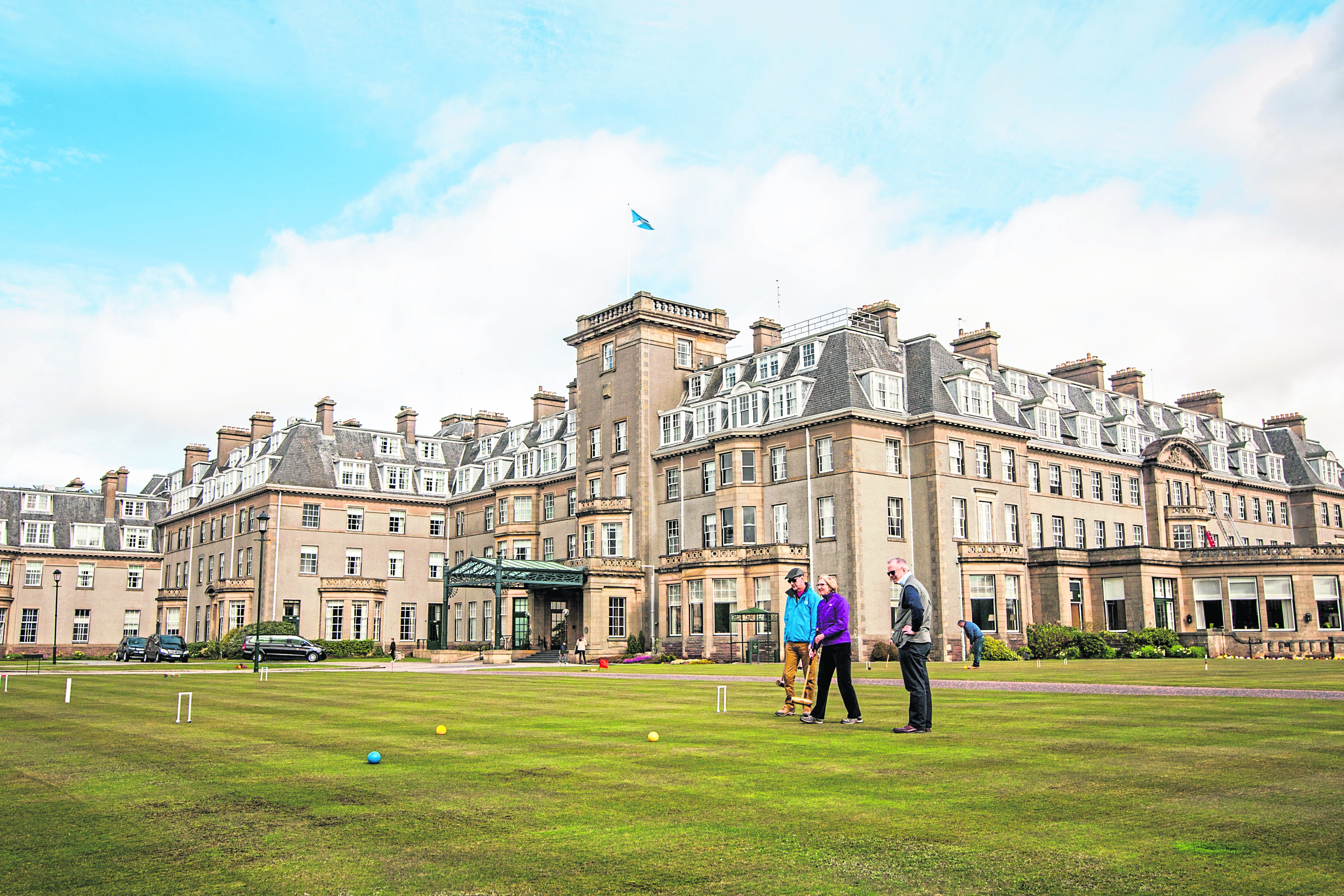 Croquet being played on the lawn at Gleneagles Hotel.