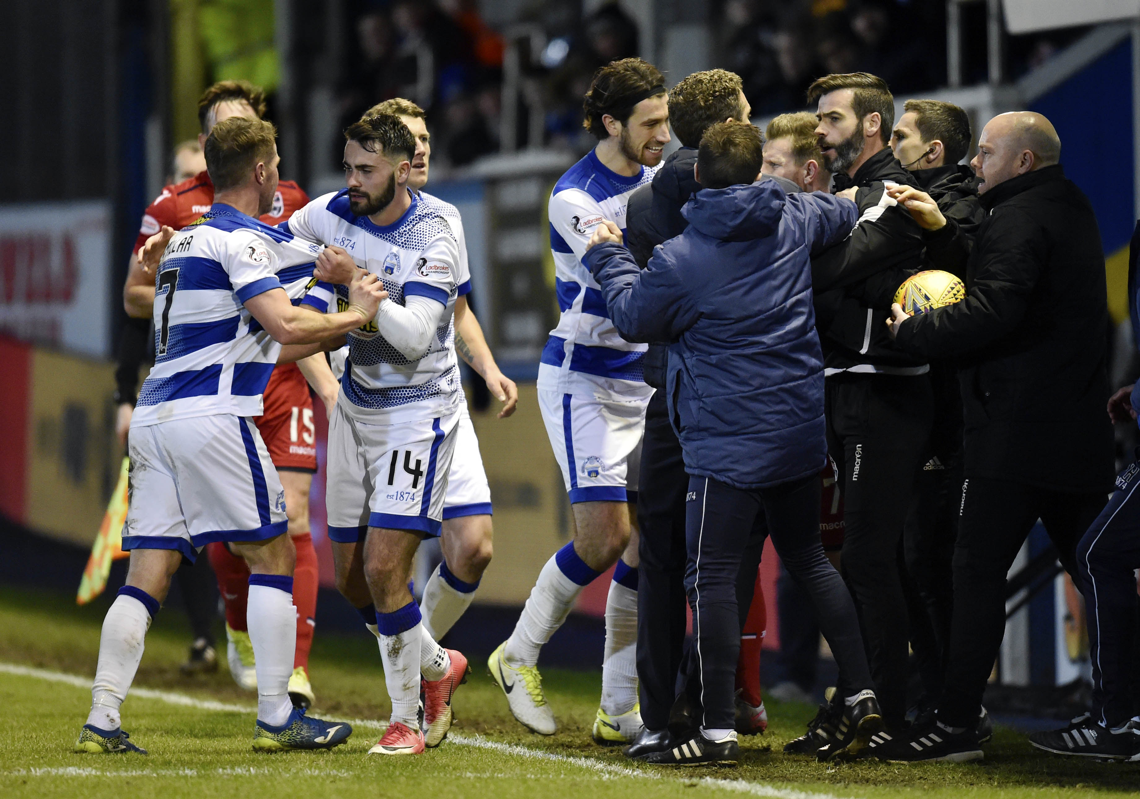 Stuart Kettlewell was involved in a touchline scuffle against Morton.