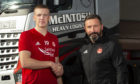 Aberdeen's Lewis Ferguson (left) is pictured with manager Derek McInnes after signing a new deal with the club.