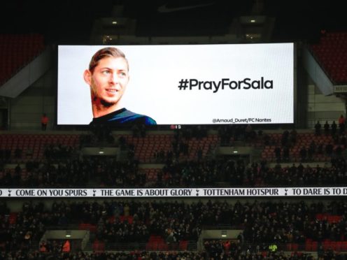 The big screen paying tribute to Emiliano Sala before the Premier League match at Wembley Stadium.