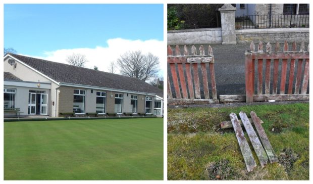 The vandalised fence at Portsoy Bowling Club