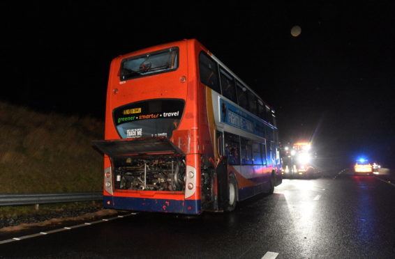 The bus fire took place on the A90 Aberdeen to Peterhead road.