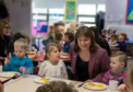 Maree Todd having lunch with children in Buckie