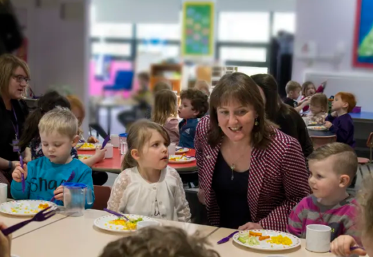 Maree Todd having lunch with children in Buckie