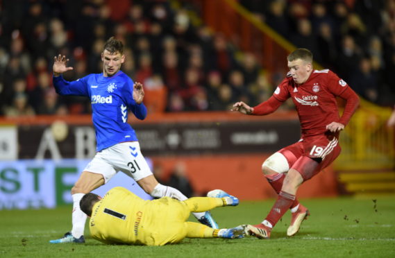 Aberdeen's Lewis Ferguson and Rangers' Allan McGregor.