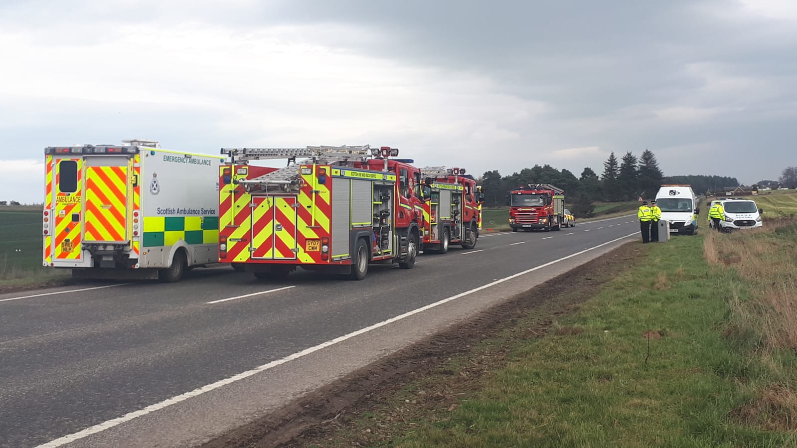 Police are in attendance at an single road traffic accident on the A96 Inverness to Nairn Road, at Dalcross.