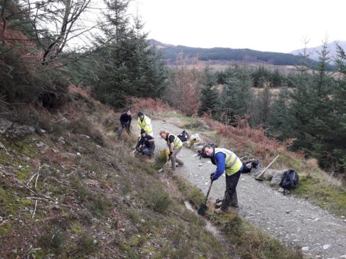 Volunteers from The Mountains and The People repairing mountain paths.