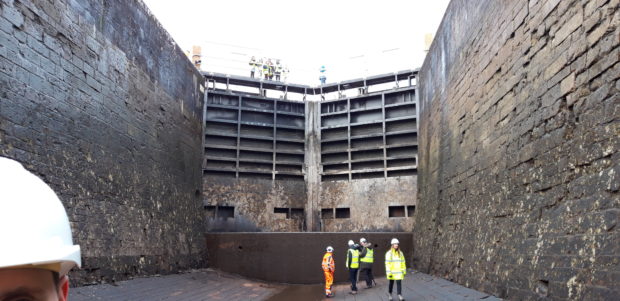 The canal at Fort Augustus has been drained for maintenance work, offering an opportunity for visitors to take a look at the bottom of the basin.