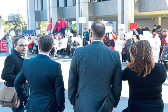 Pictured is Aberdeen City Councillors as the Protest against council budget plans took place outside the Aberdeen Town House, Aberdeen.
Picture by Darrell Benns
Pictured on 05/03/2019