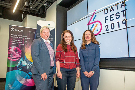 The opening of the Highlands & Islands DataFest 2019 Fringe, part of the UKs first two week festival of Data Innovation in Scotland.

MSP Kate Forbes announces the opening of the TDL hub in Inverness from April 2019.

Pictured: (L-R) Gillian Docherty, CEO of The Data Lab,  Kate Forbes MSP, Minister for Public Finance and Digital Economy for the Scottish Government and 
Theresa Swayne, Senior Development Manager, HIE Business and Sector Development Directorate