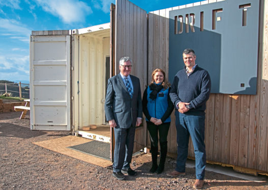 Fergus Ewing, Rural Economy Secretary, visits Drift cafe near North Berwick. Also photographed are Stuart and Jo McNicol of Drift, Castleton Farm.