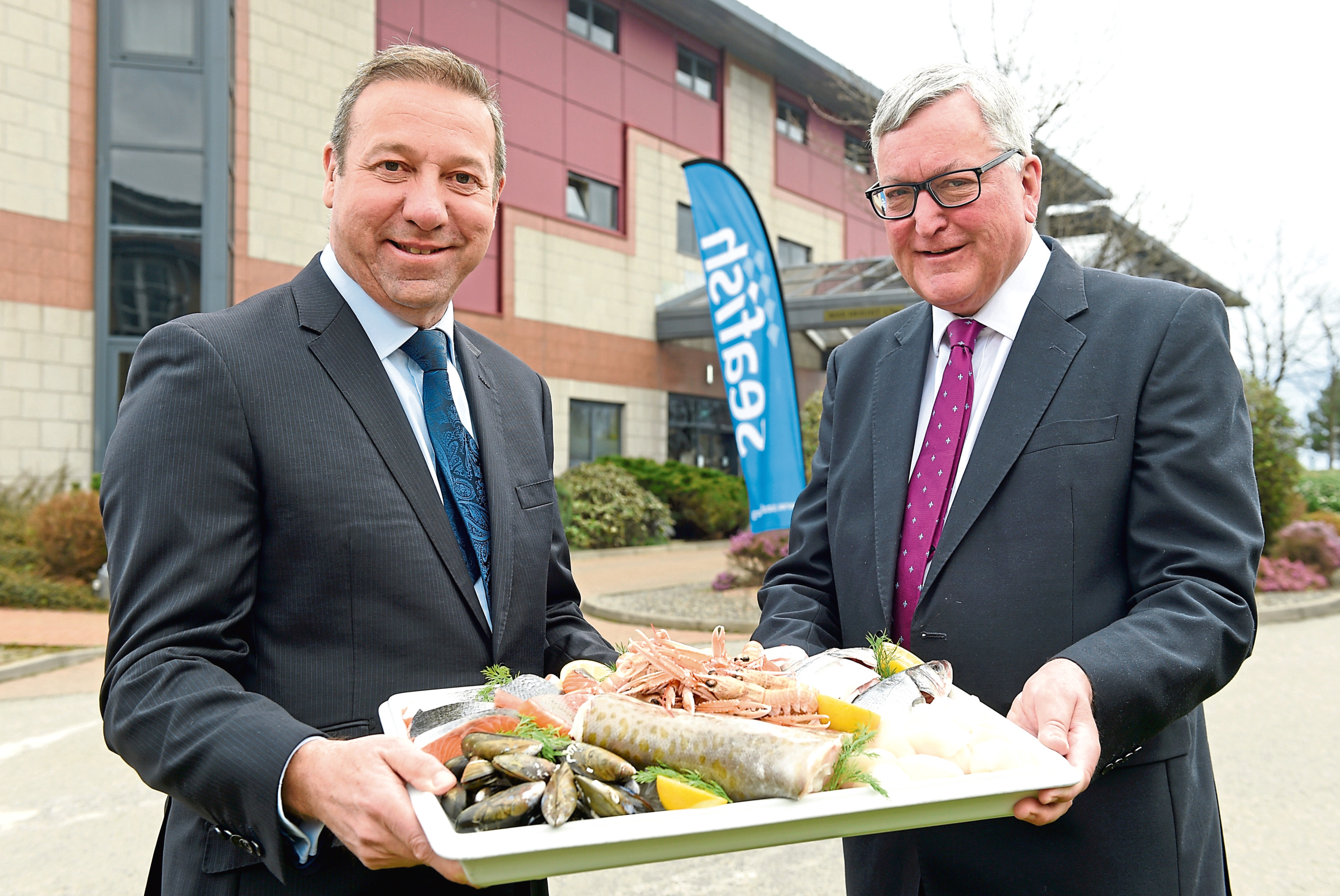 Scottish Seafood Summit 
Pictured are Seafish chief executive Marcus Coleman and Fisheries Secretary Fergus Ewing outside the Double Tree by Hilton, Aberdeen Beach.
Picture by DARRELL BENNS  
Pictured on 27/03/2019  
CR0007499
