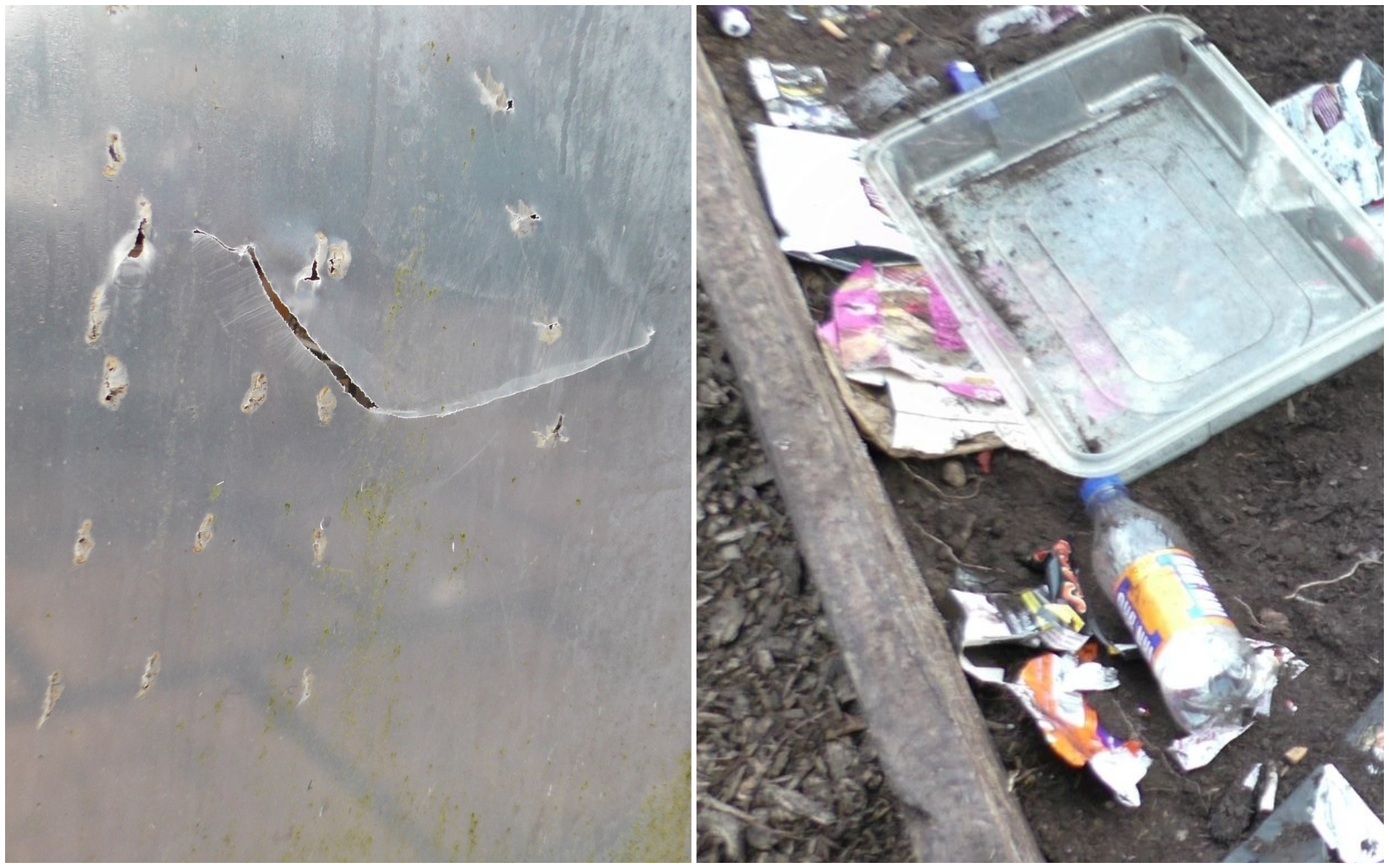 Vandals slashed a polytunnel and dumped rubbish in planters.
