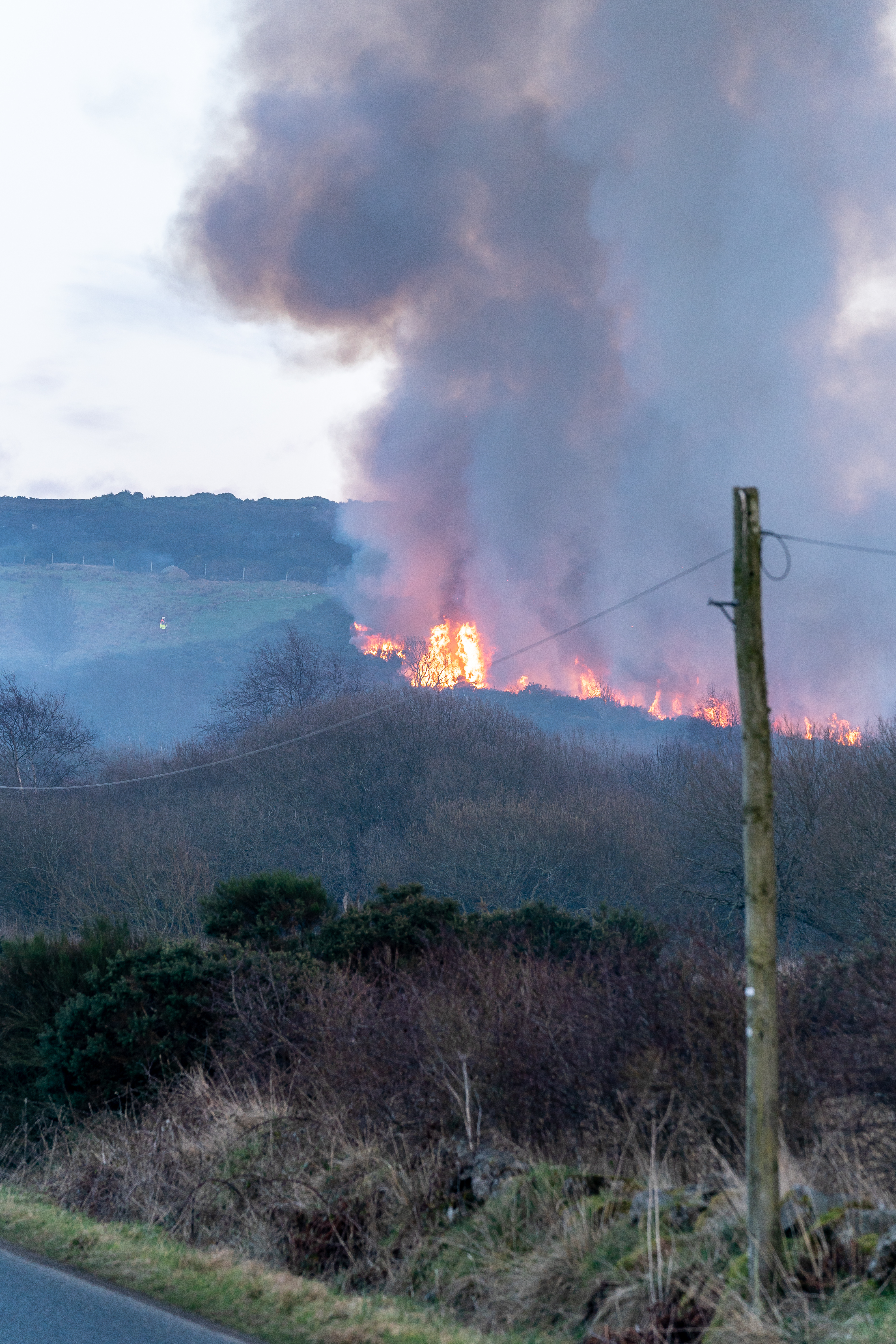 This is the scene of the Gorse Fire at Culvie Hill near Cornhill, Aberdeenshire, Scotland on Tuesday 5 March 2019. Photographed by JASPERIMAGE ©.
