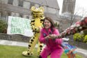26/03/19 Councillor Marie Boulton along with Spotless the Leopard help promote the 2019 Aberdeen Highland games-