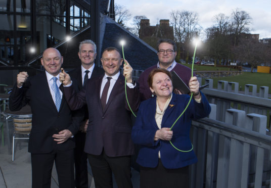 L-R: Jim Crawford, Capita, James McClafferty, CityFibre, Drew Hendry MP, Margaret Davidson, Highland Council leader, John Robertson, Highland Council