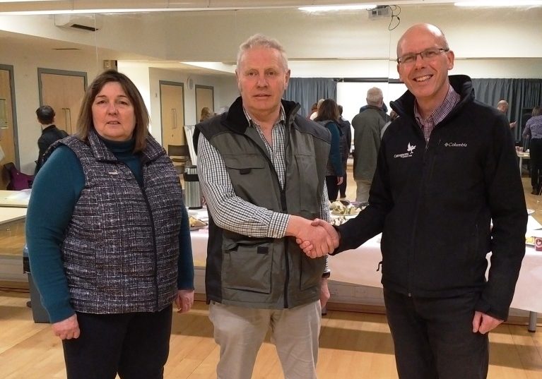 Geva Blackett and John Kirk, sucessful candidates in the 2019 CNPA elections, with CNPA's David Cameron