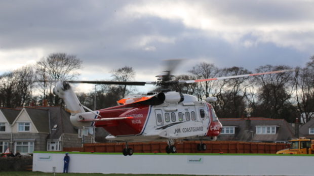 The Inverness coastguard helicopter landing at ARI .