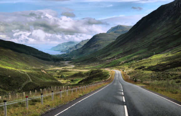 Stretch of the North Coast 500 at Glen Docherty in Wester Ross.
