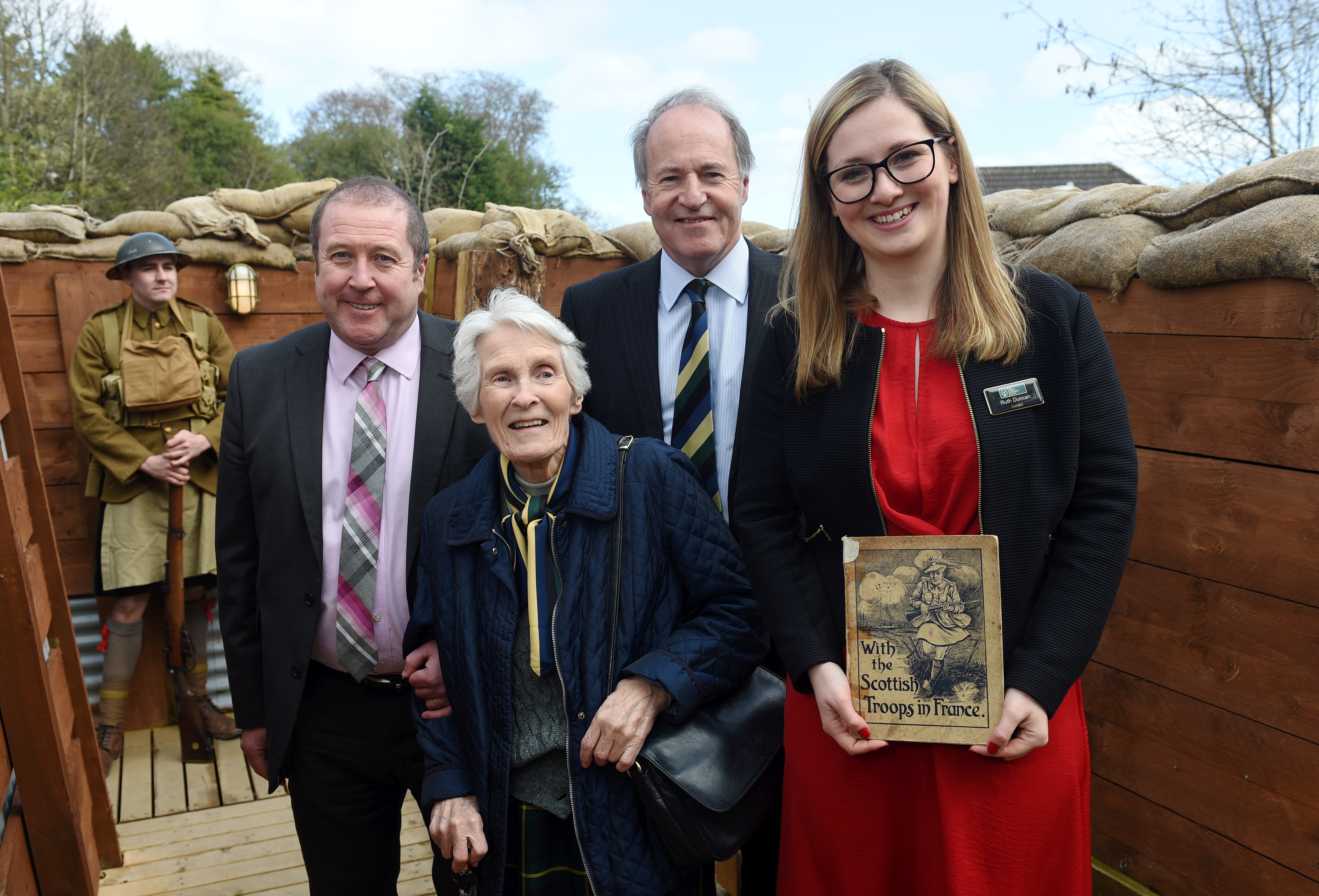 L-R: Graeme Dey MSP, Dr Margaret Moffat, Charlie Sloan (Chairman), and Ruth Duncan (Curator) at the official opening of the Moffat Trench at the Gordon Highlanders Museum in Aberdeen.