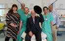 L-R: Unit Operation Manager Lucy McLeod, Dr Deepak Garg, Dr Ciprian Dospinescu, Peter Mitchell, Senior Charge Nurse Sumy Sunny and Dr Arman Qureshi.