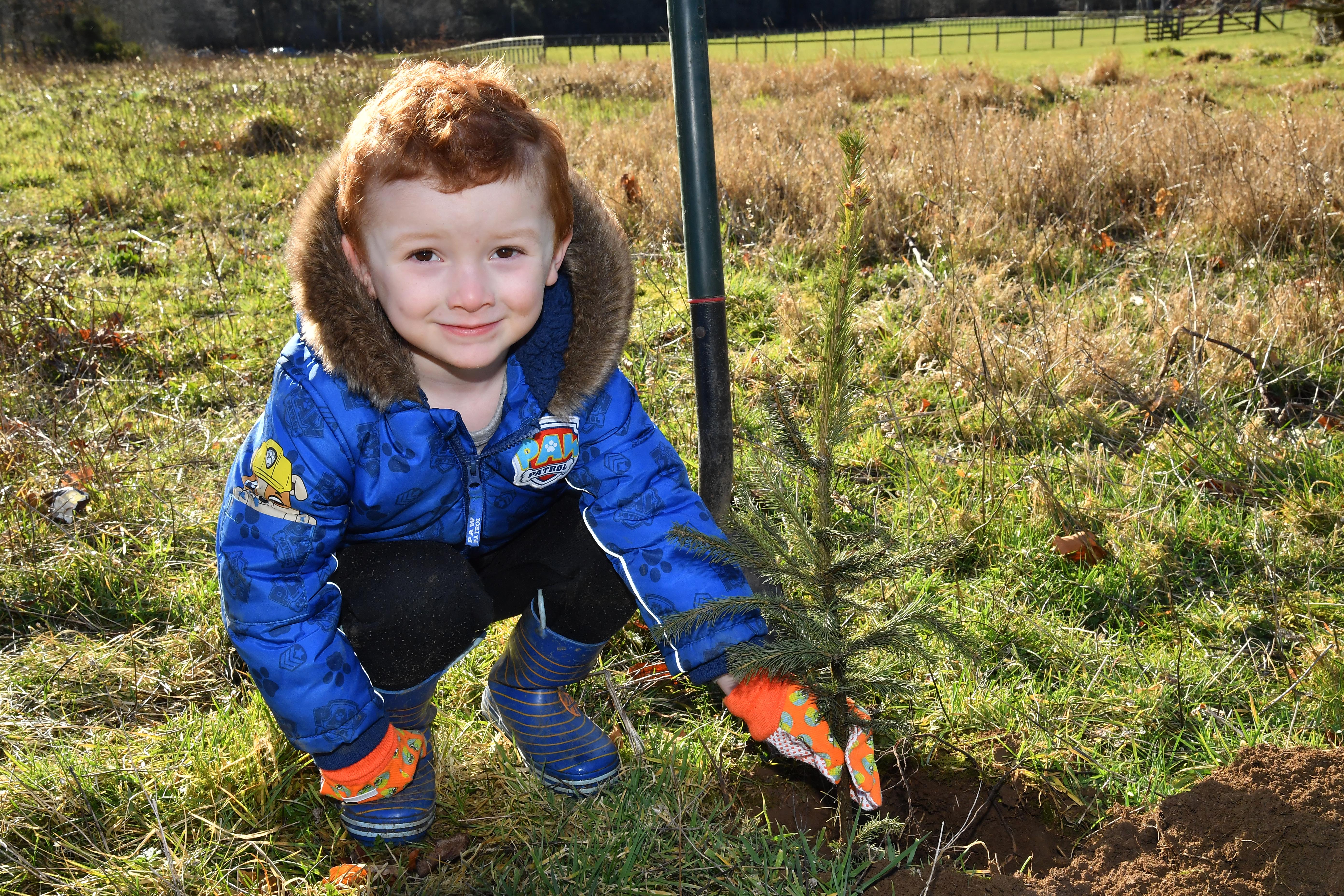 ALFIE MCDONALD (4) FROM PETERHEAD ENJOYING THE TREE PLANTING AT ADEN COUNTRY PARK.