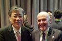 The Lord Provost of Aberdeen Barney Crockett with Shunichi Miyanaga, President and CEO of Mitsubishi Heavy Industries
