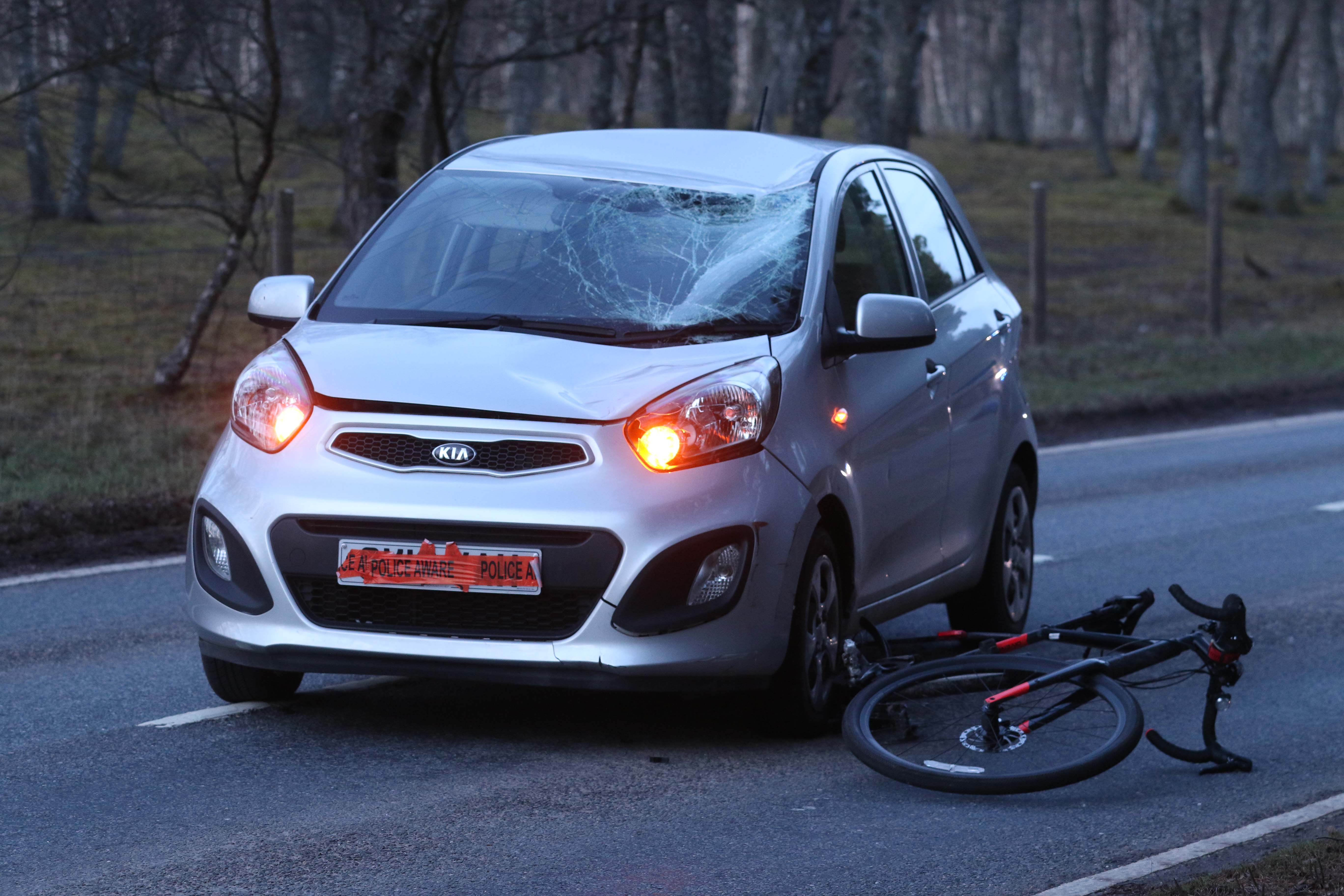 The incident involved a silver Kia car and a cyclist on the B9152 near Aviemore on Monday.