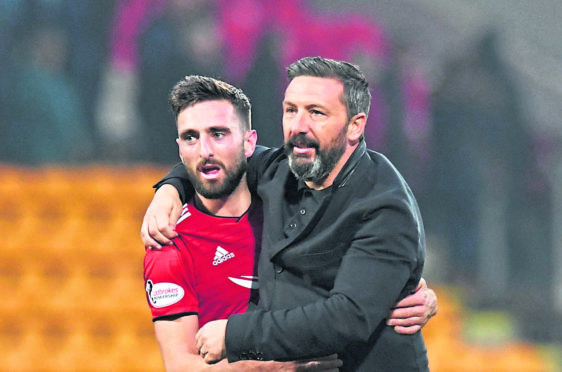 Aberdeen's Graeme Shinnie (L) with manager Derek McInnes