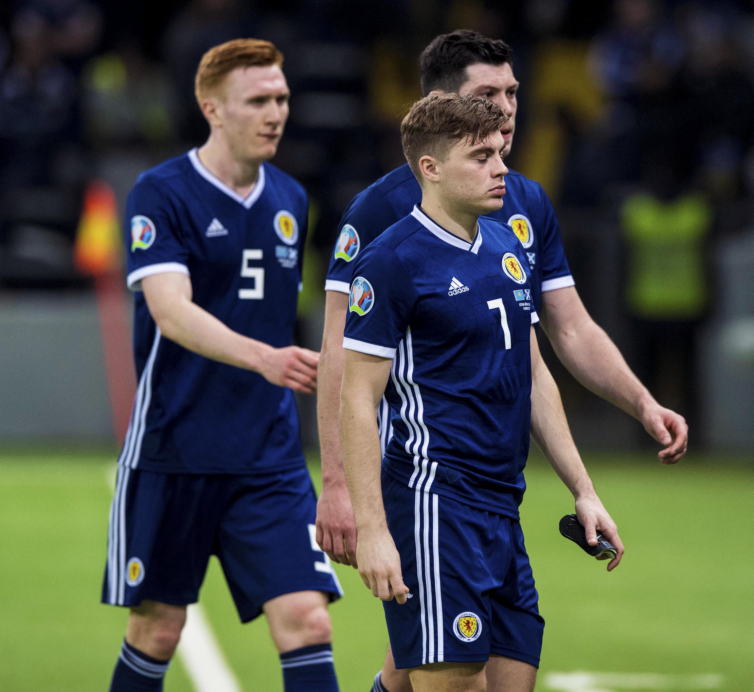Scotland's James Forrest trudges off the field at full-time.