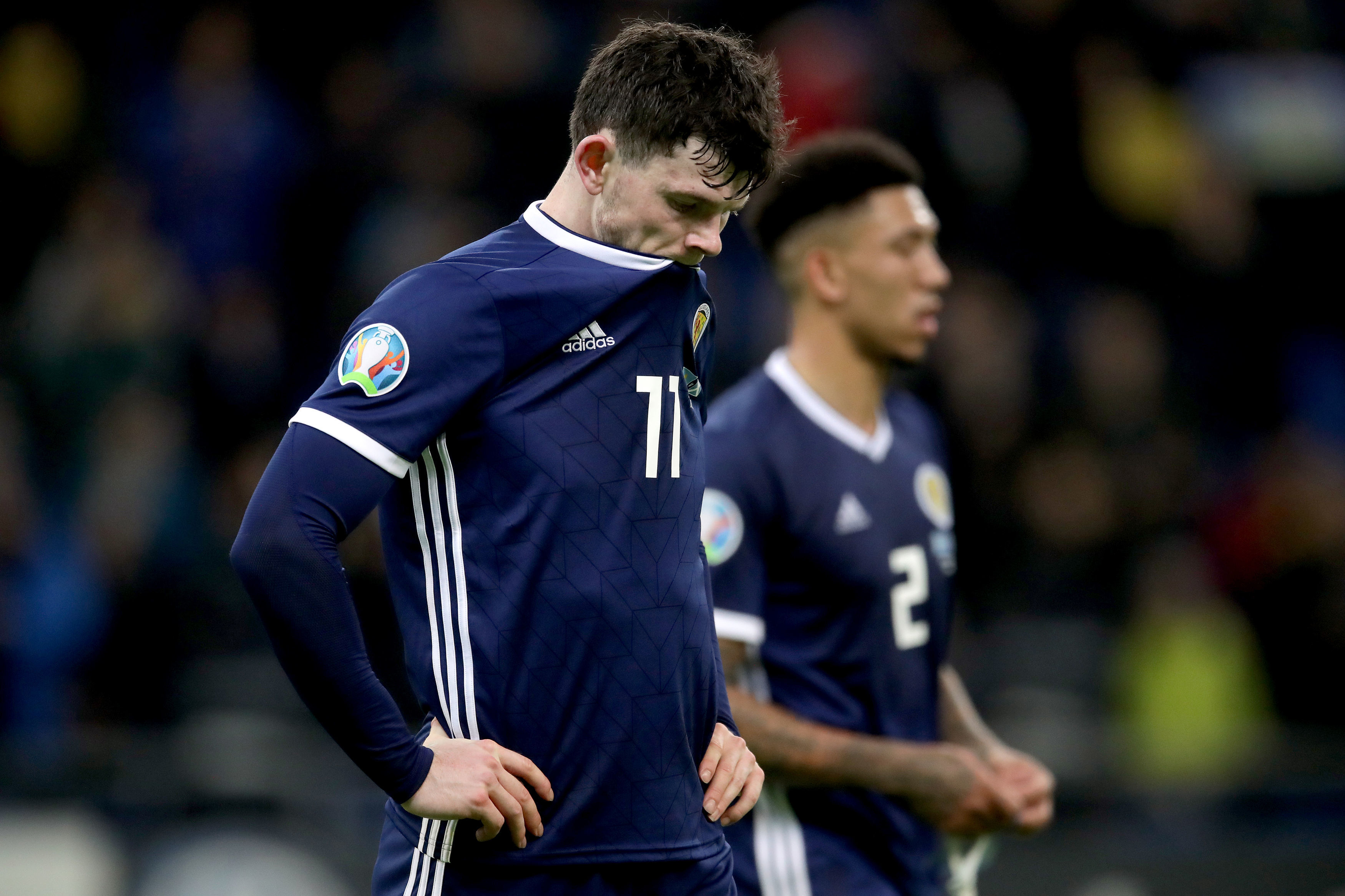 Scotland's Oliver Burke appears dejected during the UEFA Euro 2020 Qualifying, Group I match at the Astana Arena.