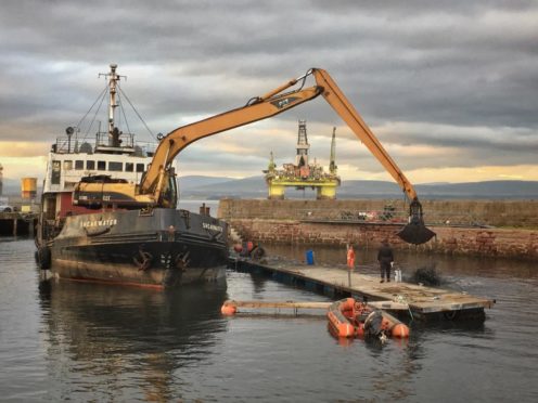 Moray Council's former dredger Shearwater at Cromarty in December 2018.