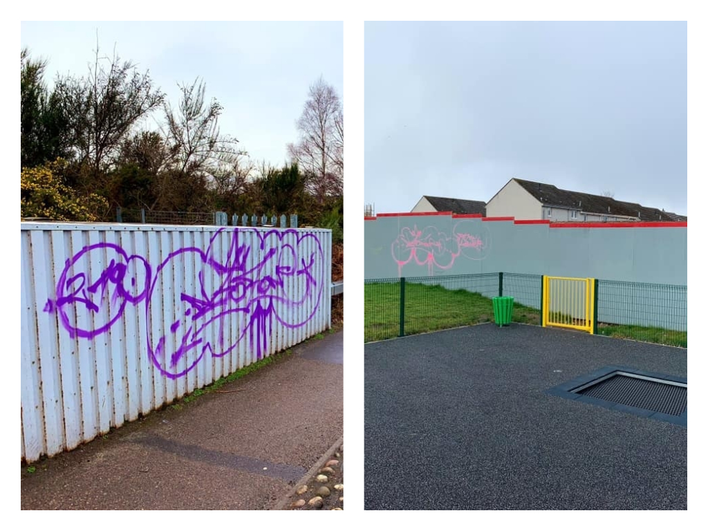 Calls have been made for greater community policing after vandals have left murals across the city, damaged a play facility and smashed panels on a nearby bus stop.