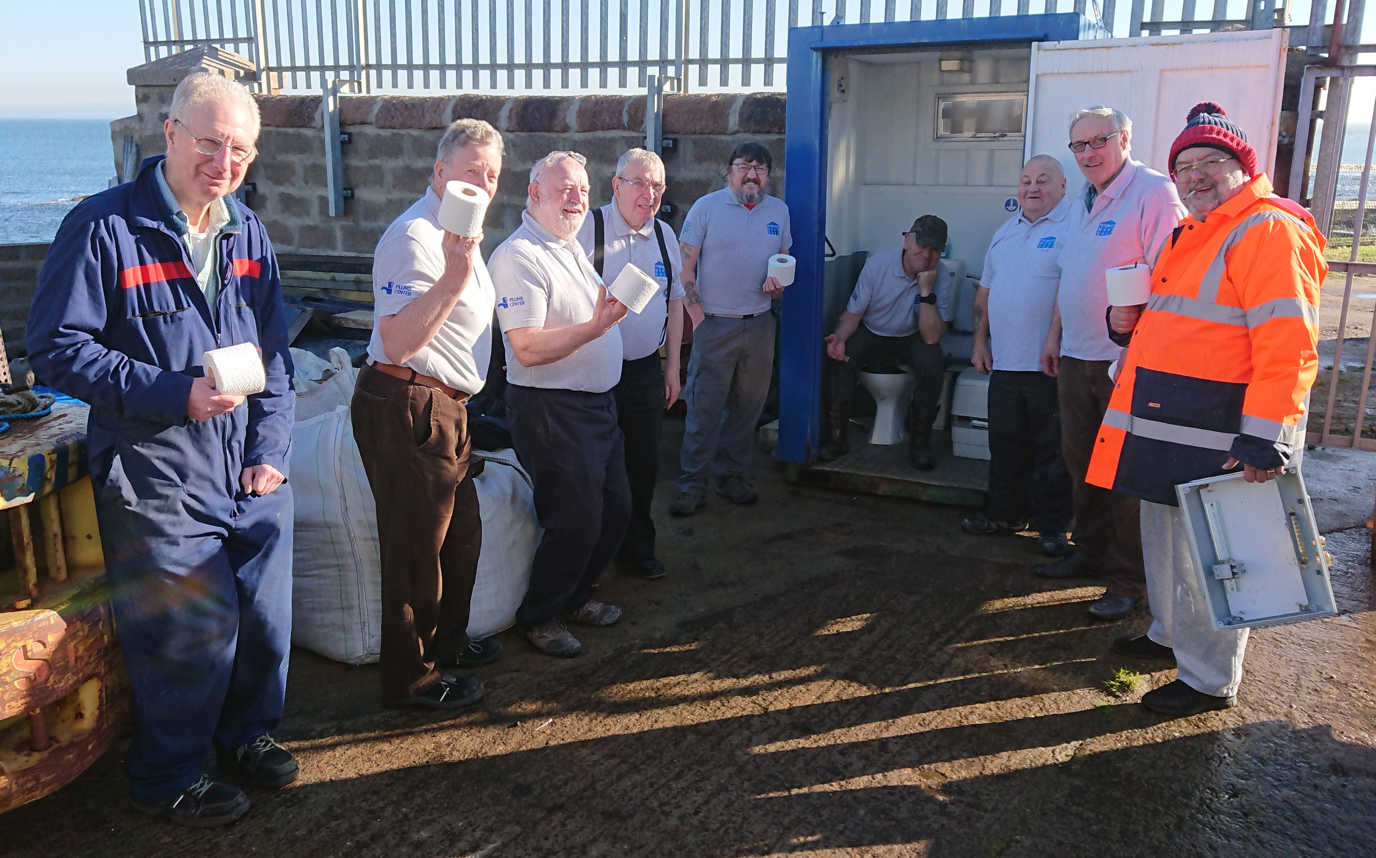 Members of Peterhead Mens Shed delighted they won't be using a portable toilet much longer
