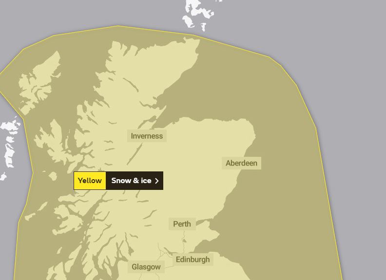 The area covered by the most recent weather warning.