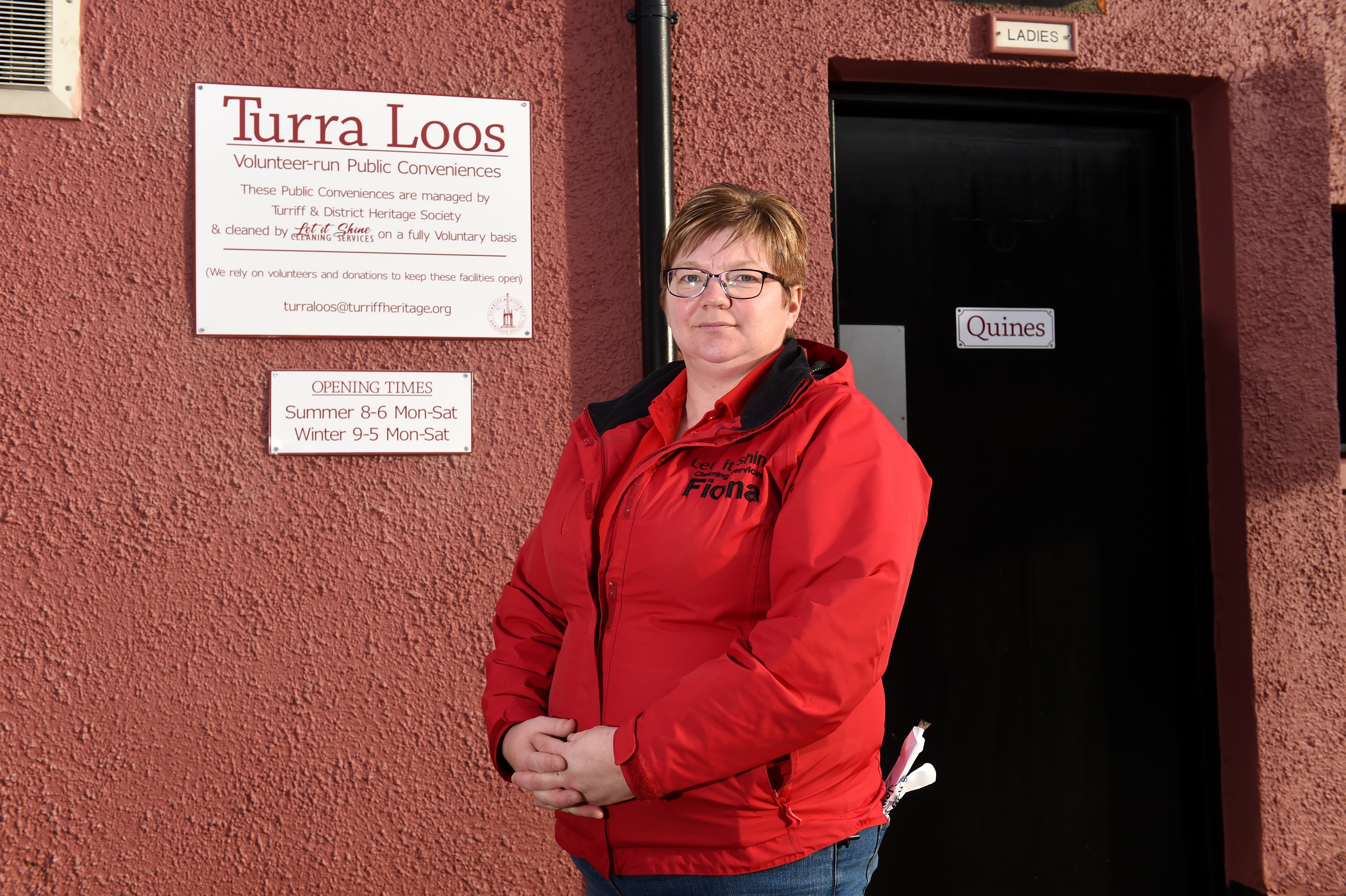 Let it Shine owner Fiona Smith outside the Turriff toilets.