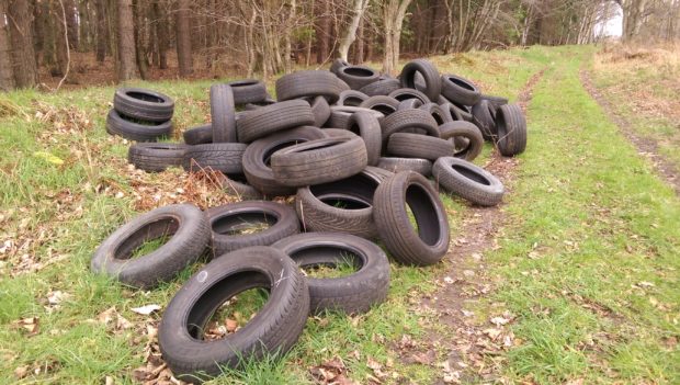 Tyres have been dumped next to the River Spey near Fochabers.