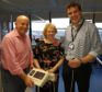 Mr Andrew Kent, consultant orthopaedic surgeon with Christina Cameron, chair of the Friends of Raigmore and Dr Thomas Harding, specialty registrar with the bladder scanner.