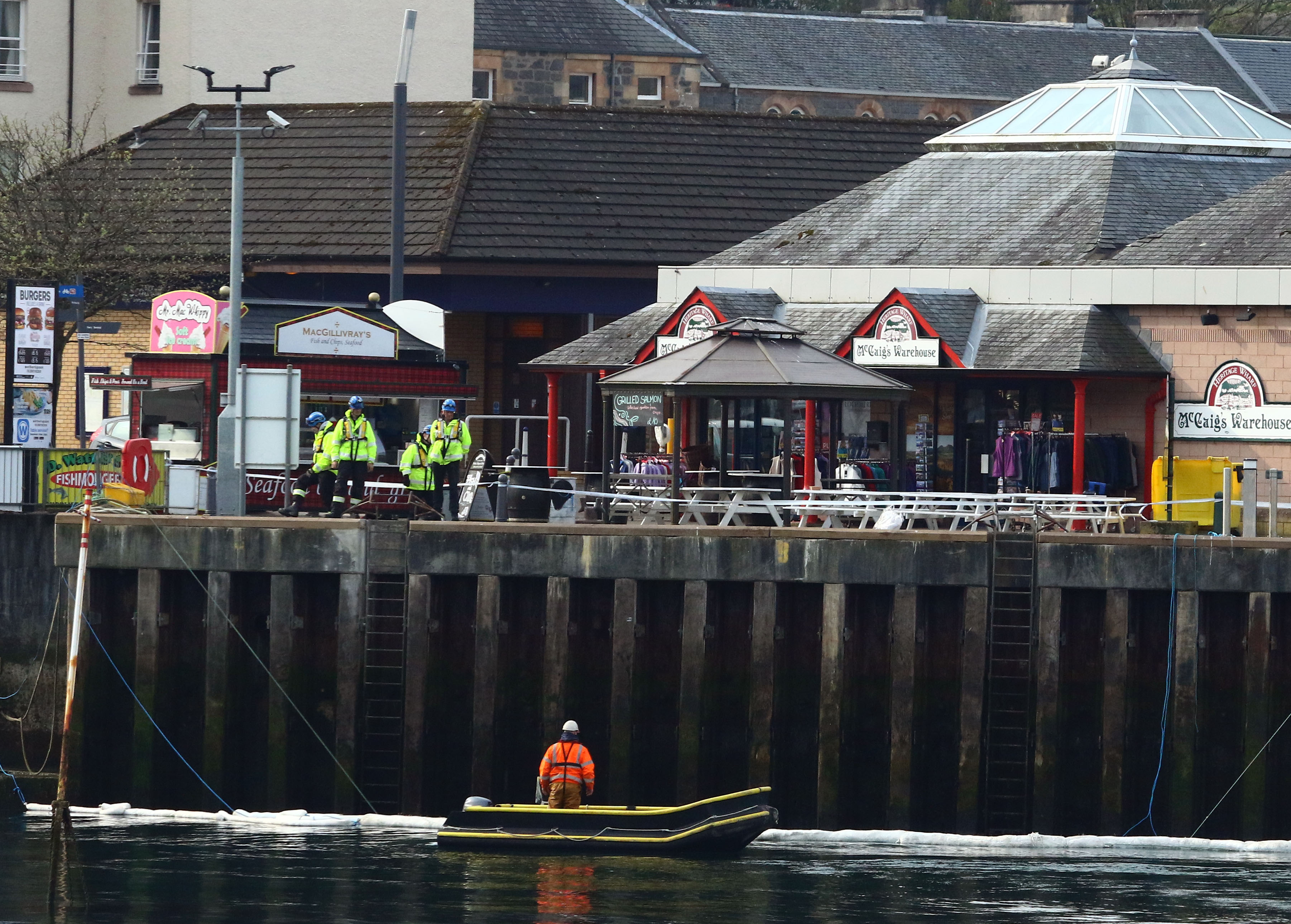 A cordon has been placed around a boat that has sunk in Oban Bay. photo Kevin McGlynn