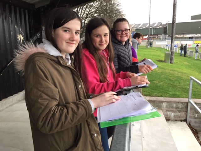 Speyside High School pupils attended a football match at Rothes to collect statistics.