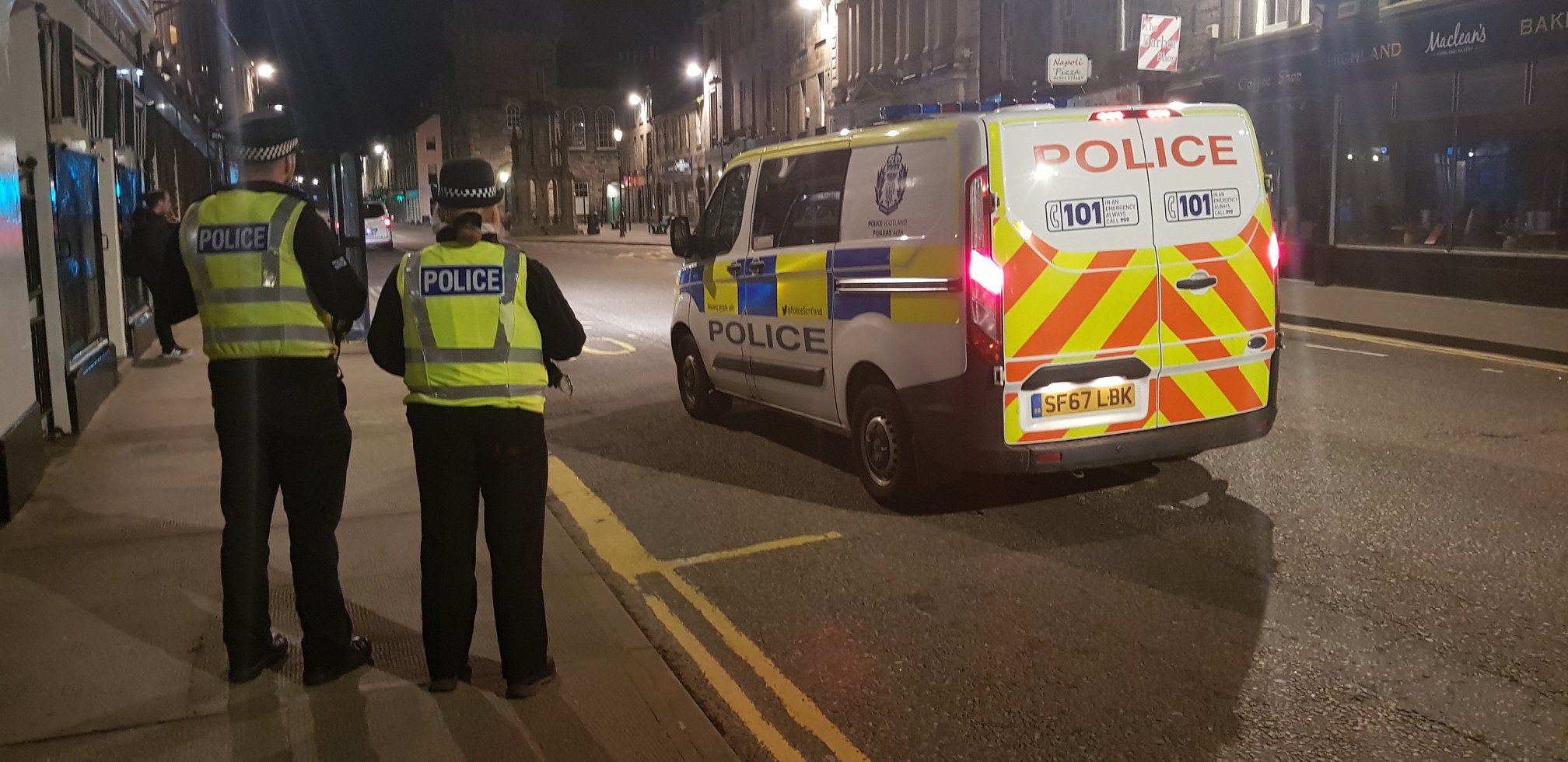 Police on patrol on Forres High Street.
