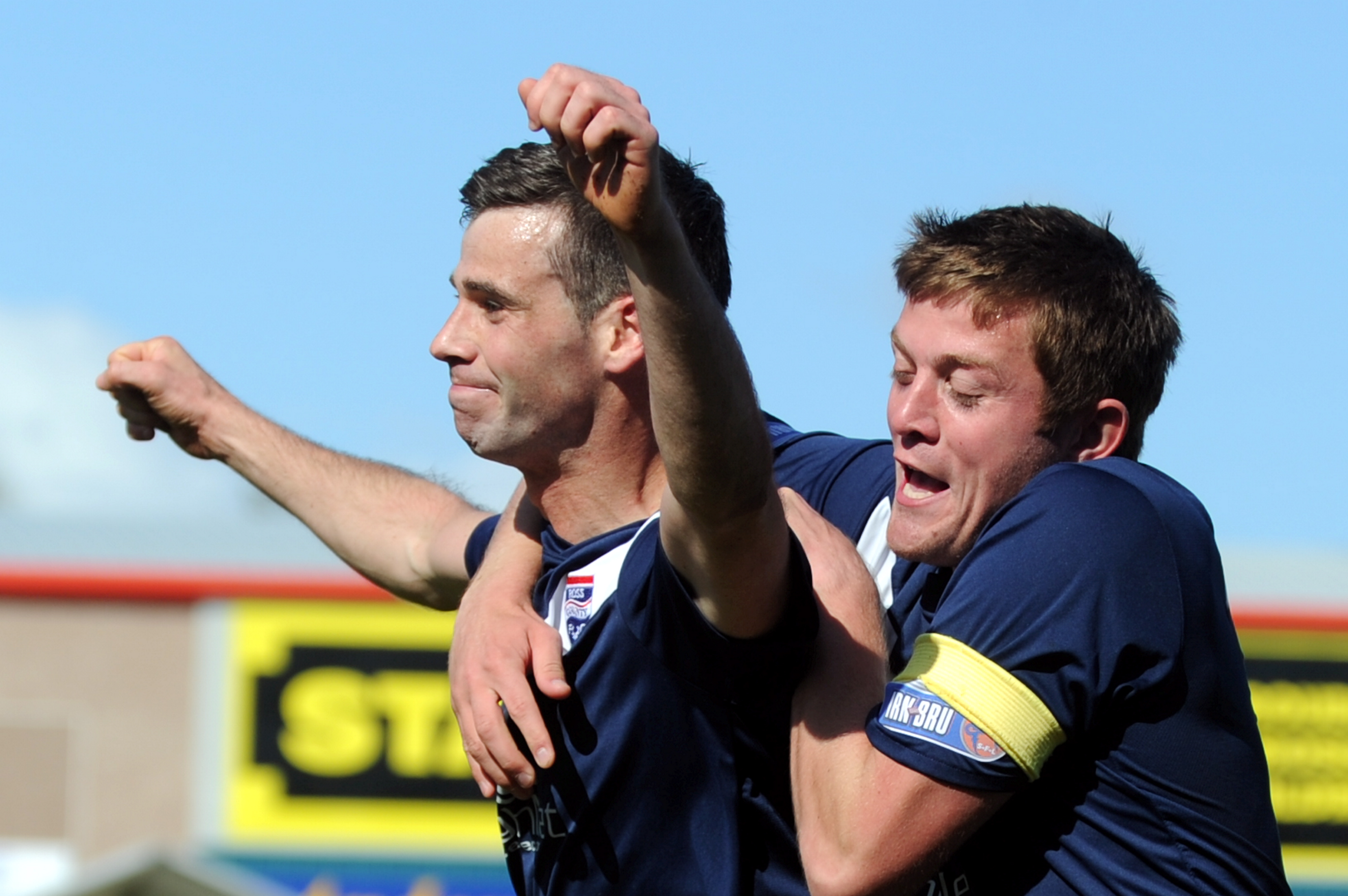 Stuart Kettlewell and Richard Brittain, both now on the coaching staff at Ross County, celebrate against Hamilton Accies in 2012.
