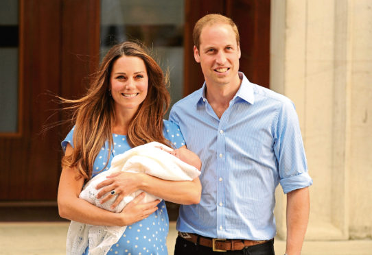 The Duke and Duchess of Cambridge outside St Mary's Hospital with their first baby, Prince George.