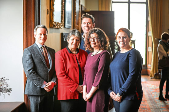 L-R: Lord Charles Bruce, June Geyer, Steven Mitchell, Prof Sally Shortall and Aylett Roan.