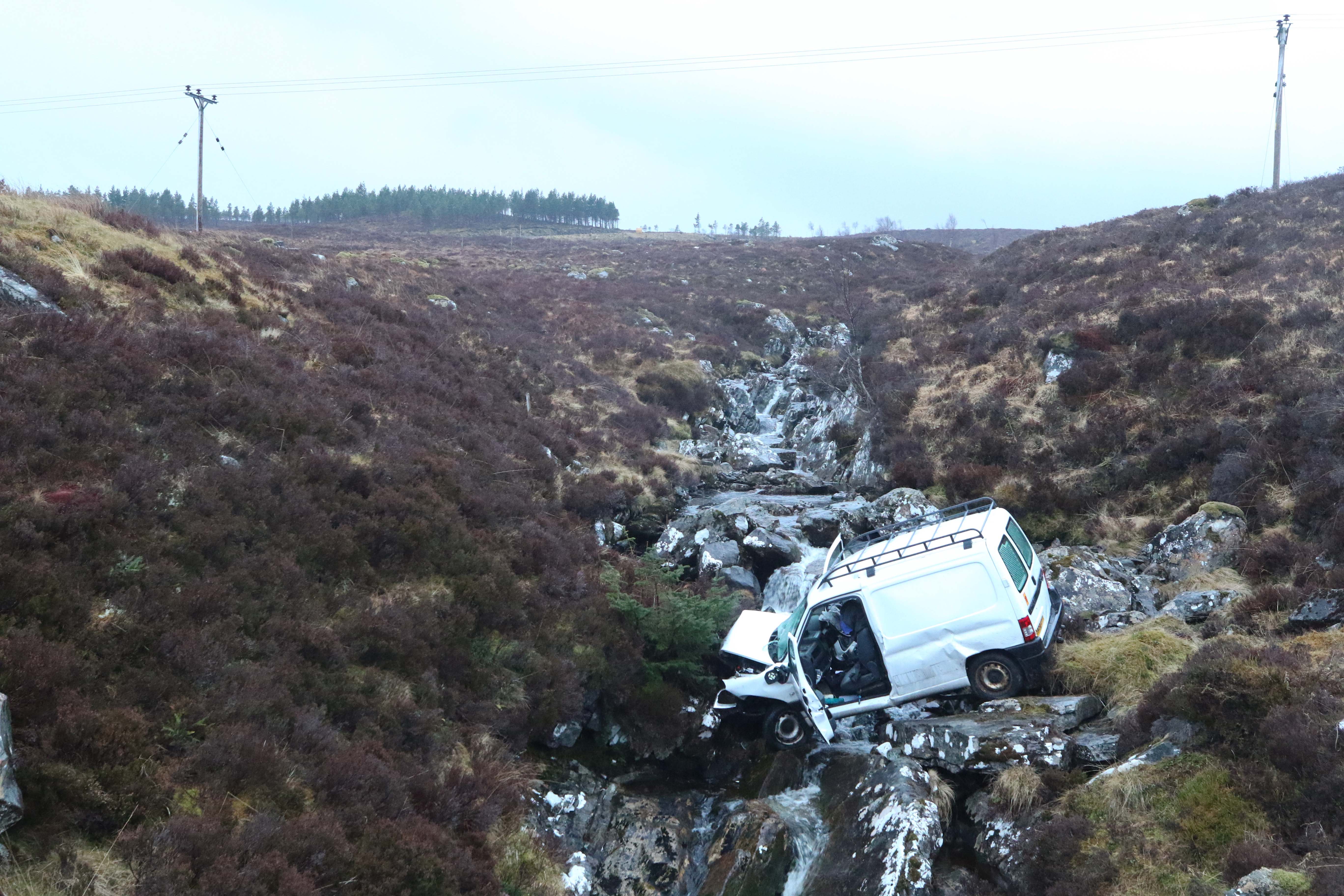 The scene on the A835 yesterday.