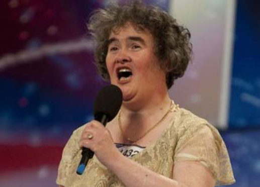 Susan Boyle performing on Britain's Got Talent 10 years ago.