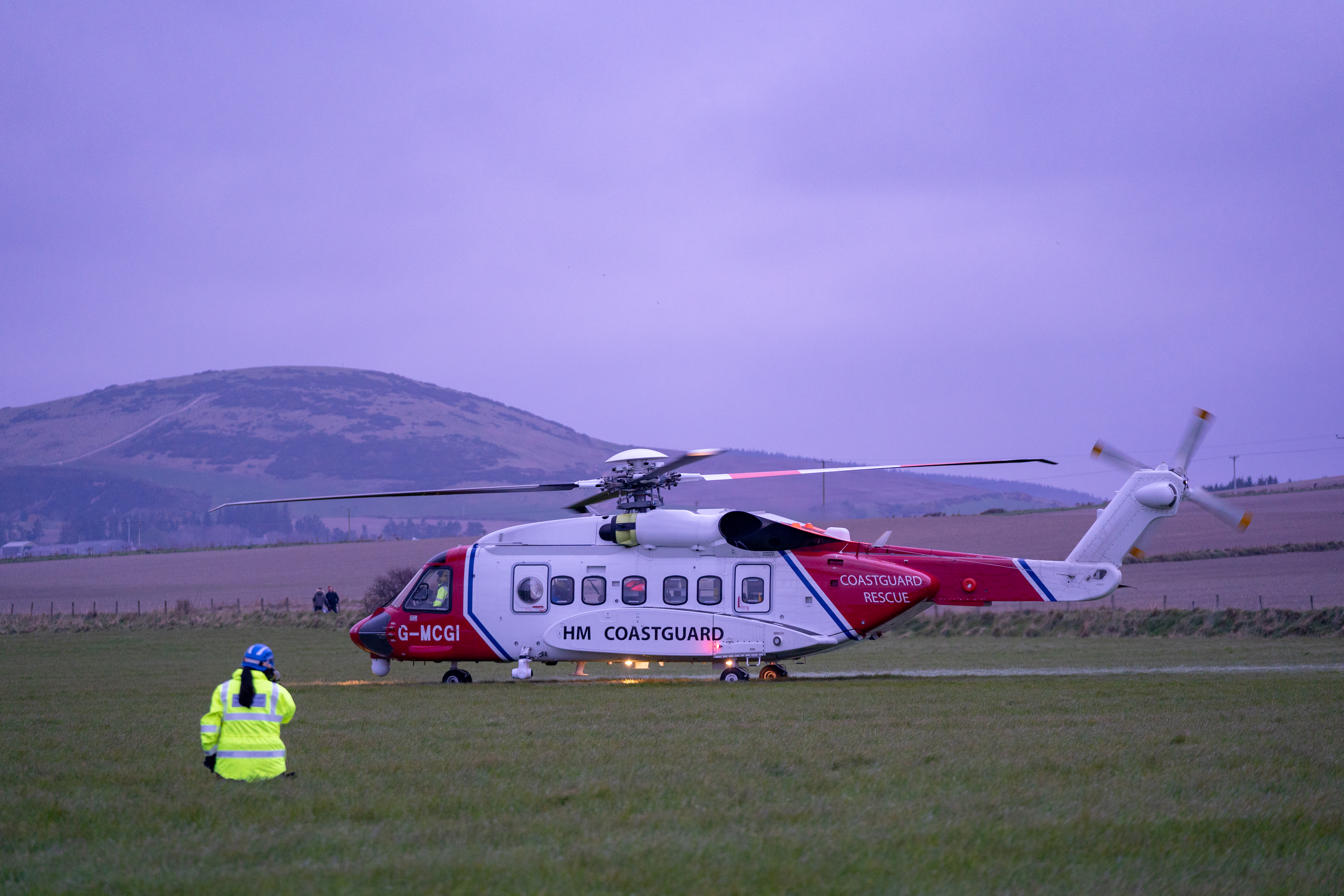This is the scene of the Rescue of a climber who fell in the presence of his son on the cliffs West of Portsoy, Aberdeenshire. The male, aged 55 would have sustained a broken leg and was conveyed to Hospital, by Coastgurad Helicopter. It is though was taken to Raigmore, Inverness. Photographed by JASPERIMAGE ©.